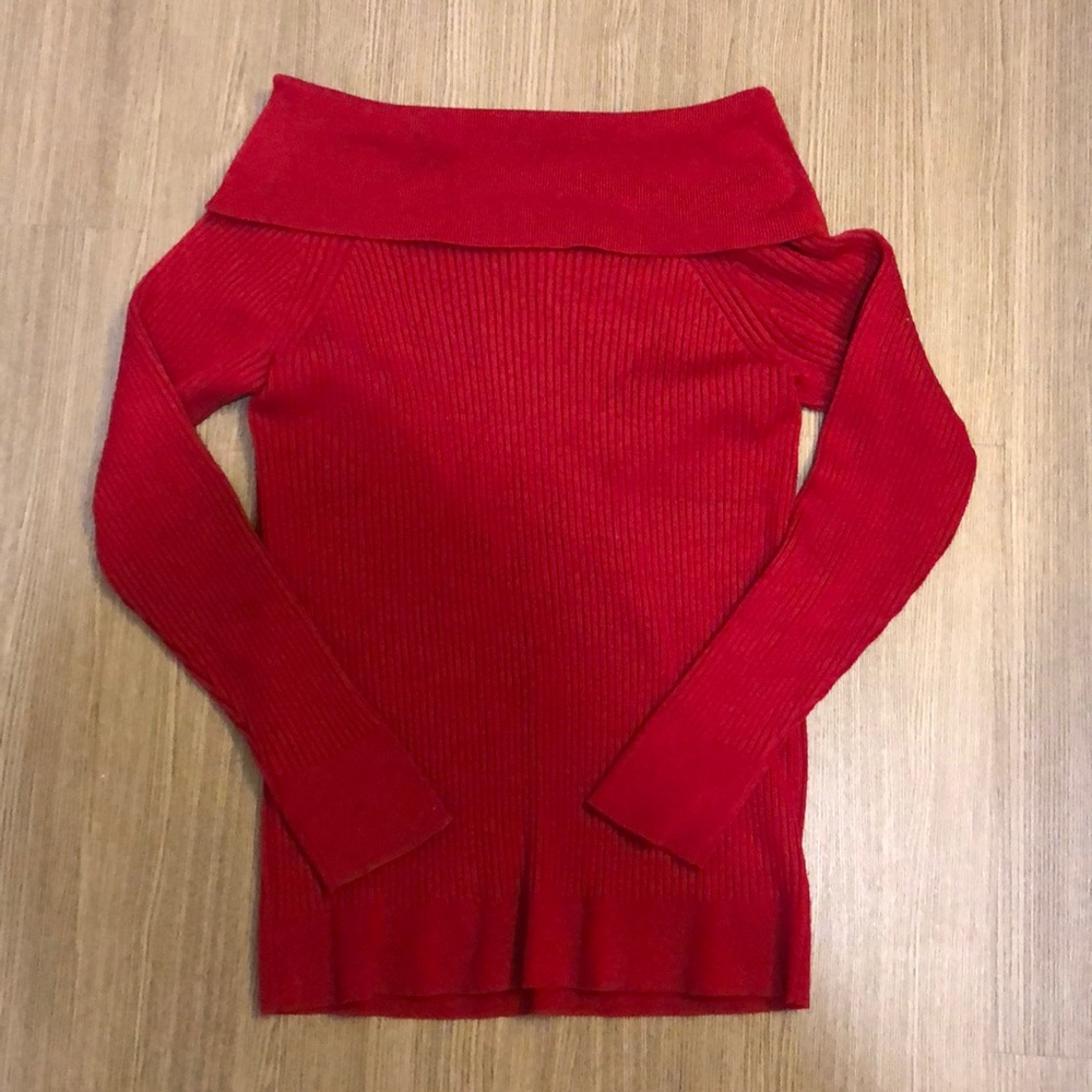 Red off the shoulder sweater